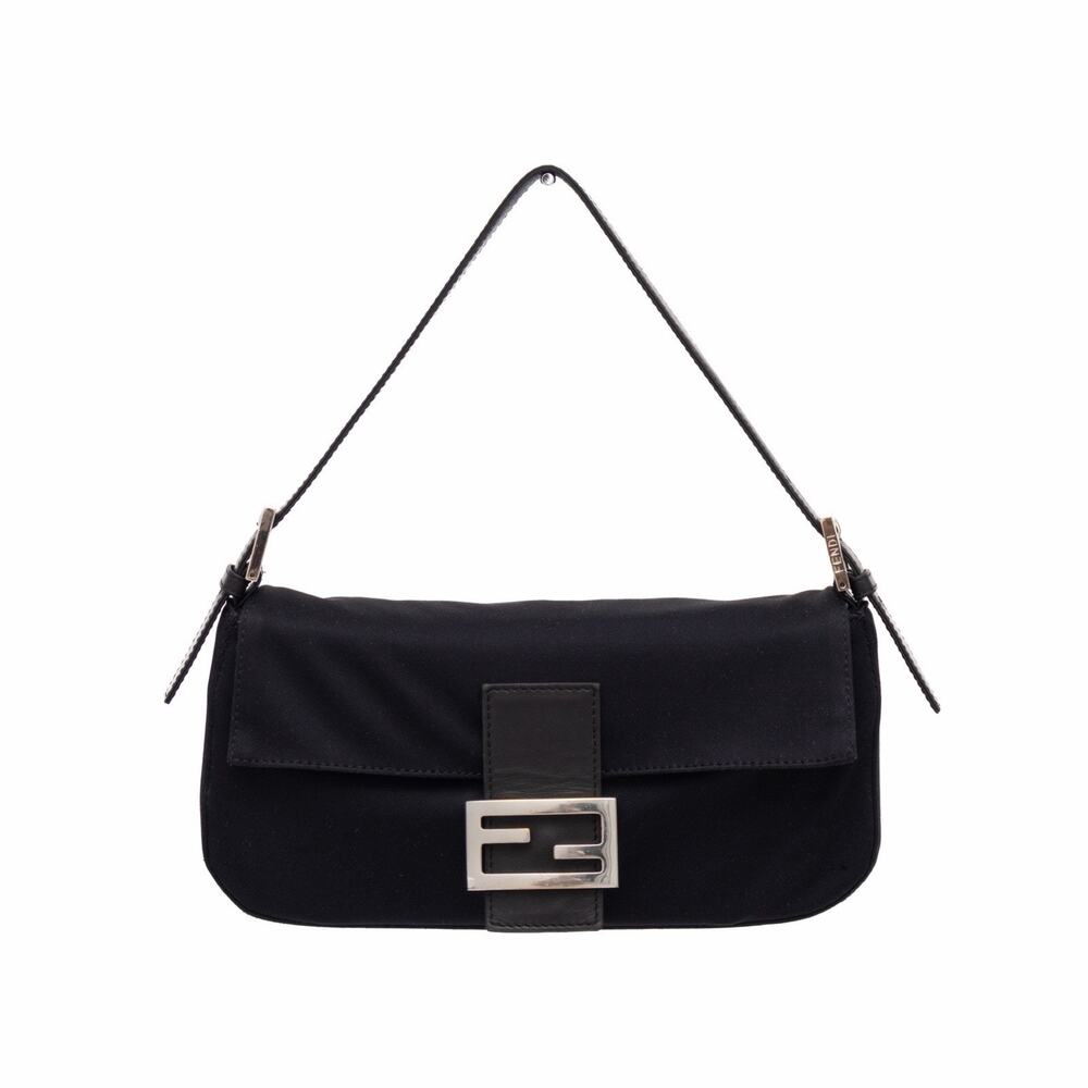 VTG FEND Black Neoprene FF Buckle Small Baguette Shoulder Flap Bag Y2K